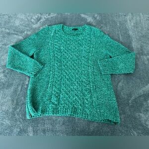 Talbots Women's Wool Blend Cable Knit Green Sweater Zipper Side Size M P Petite